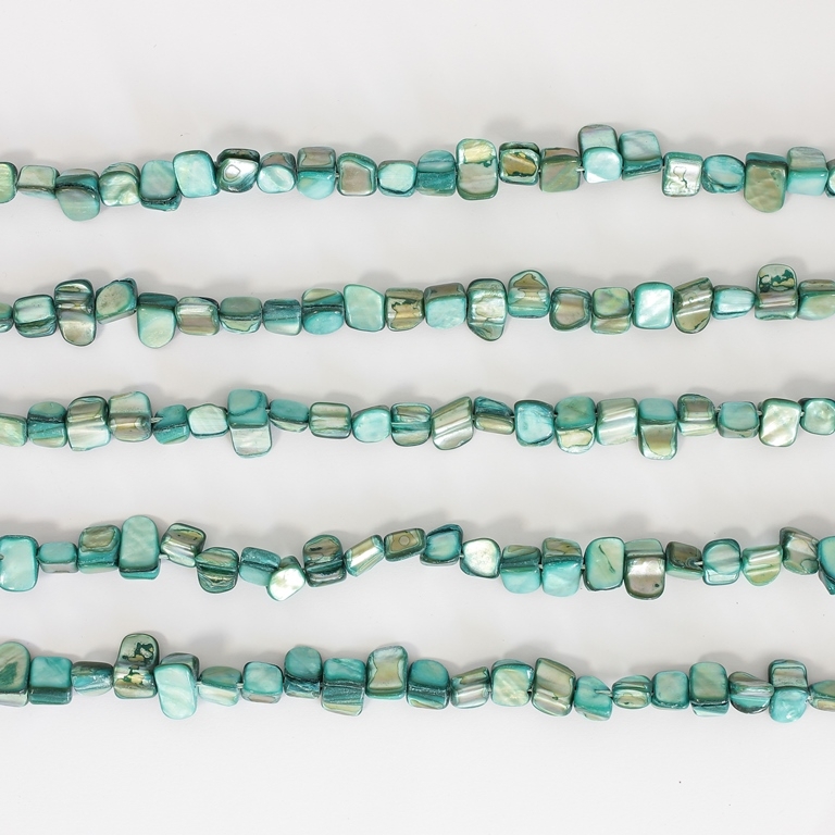 MOTHER OF PEARL BEADS - CHIPS - MODEL 01 - 8x8mm TURQUOISE 52 - PACKAGE (5x48pcs.)  Hole-0.8mm