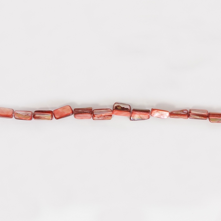 MOTHER OF PEARL BEADS - CHIPS - MODEL 01 - 8x15mm CORAL (DARK) 48 - STRING (26pcs.)  Hole-0.8mm