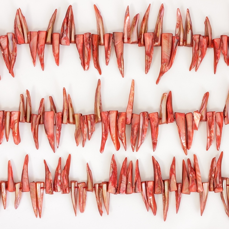 MOTHER OF PEARL BEADS - SPIKES - 30x7mm CORAL (DARK) 85 - PACKAGE (5x60pcs.)  Hole-1.0mm