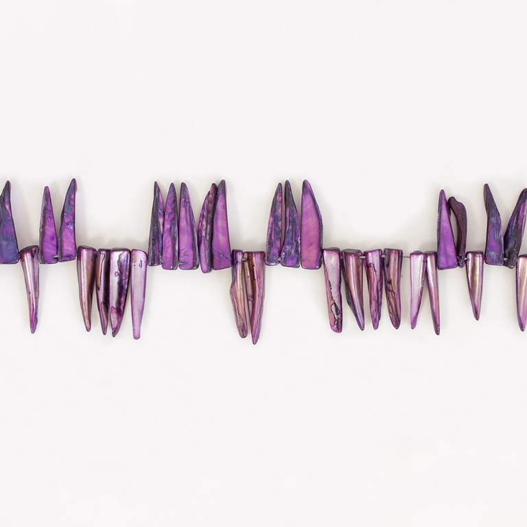 MOTHER OF PEARL BEADS - SPIKES - 30x7mm PURPLE (DARK) 84 - STRING (60pcs.)  Hole-1.0mm