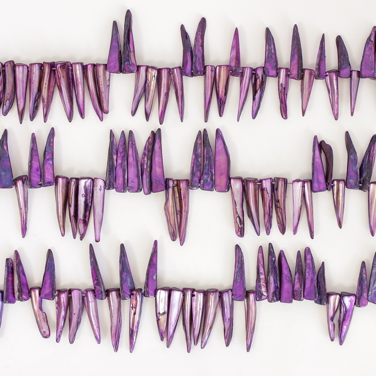 MOTHER OF PEARL BEADS - SPIKES - 30x7mm PURPLE (DARK) 84 - PACKAGE (5x60pcs.)  Hole-1.0mm