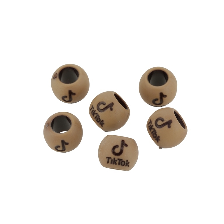 IMITATION WOOD BEADS - BALL TIKTOK - 9x12mm BROWN AND BROWN (DARK) - 50g Hole-6.0mm (77pcs.)