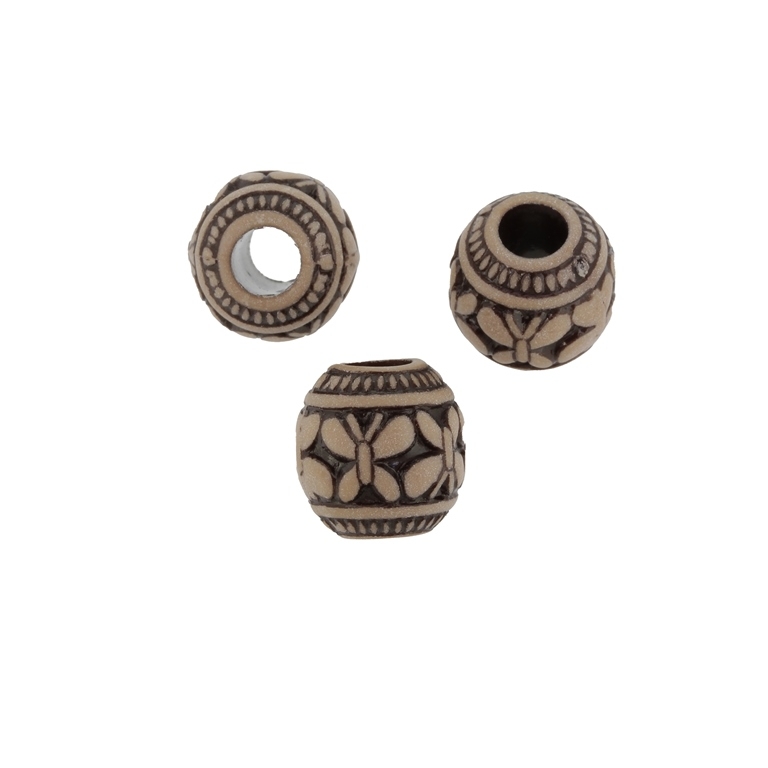 IMITATION WOOD BEADS - BALL RELIEF BUTTERFLIES - 15mm BROWN AND BROWN (DARK) - 50g Hole-6.0mm (30pcs.)