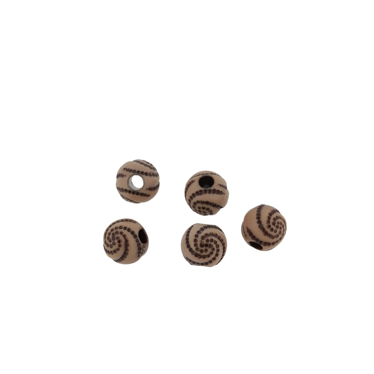 IMITATION WOOD BEADS - BALL SPIRAL - 8mm BROWN AND BROWN (DARK) - 50g Hole-2.8mm (205pcs.)