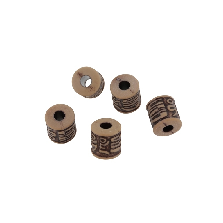 IMITATION WOOD BEADS - CYLINDER HIEROGLYPHICS 01 - 10x6mm BROWN AND BROWN (DARK) - 50g Hole-4.0mm (98pcs.)