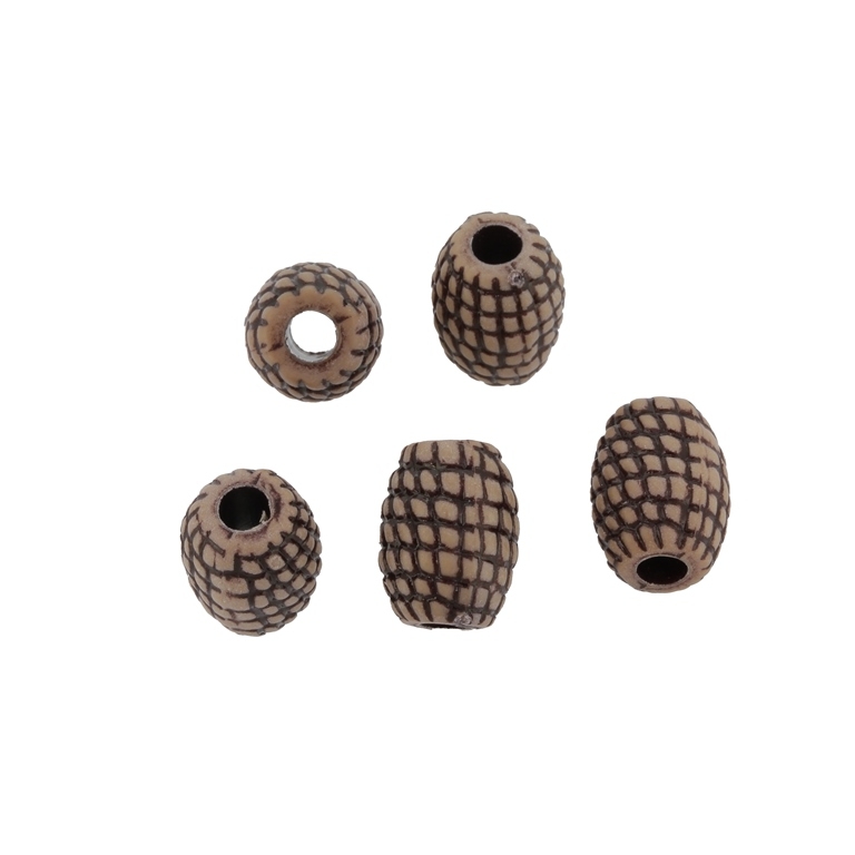 IMITATION WOOD BEADS - CYLINDER MESH WRAPPING 01 - 14x10mm BROWN AND BROWN (DARK) - 50g Hole-4.0mm (54pcs.)