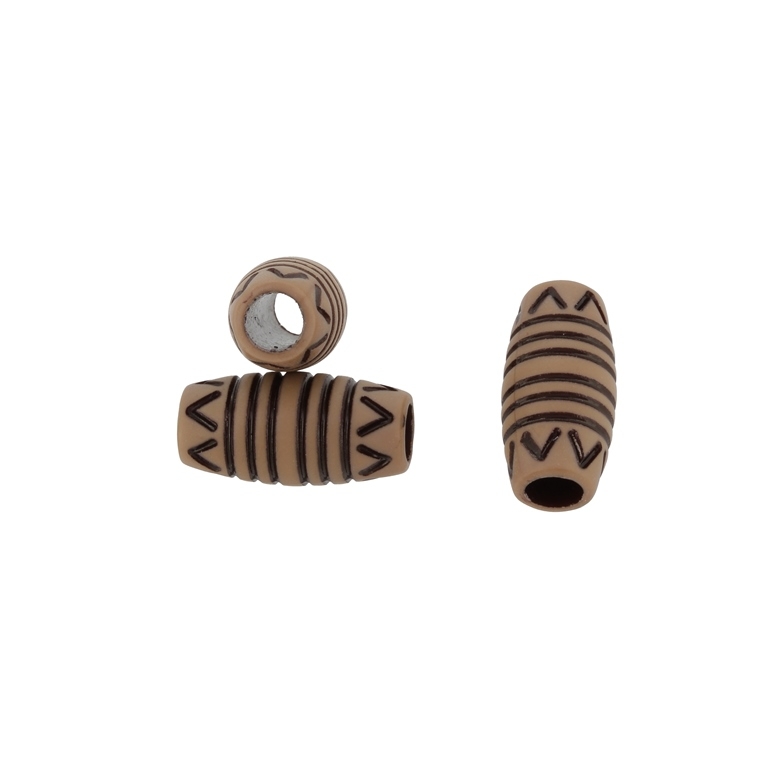 IMITATION WOOD BEADS - CYLINDER RELIEF 03 - 20x10mm BROWN AND BROWN (DARK) - PACKAGE 500g Hole-5.0mm (550pcs.)