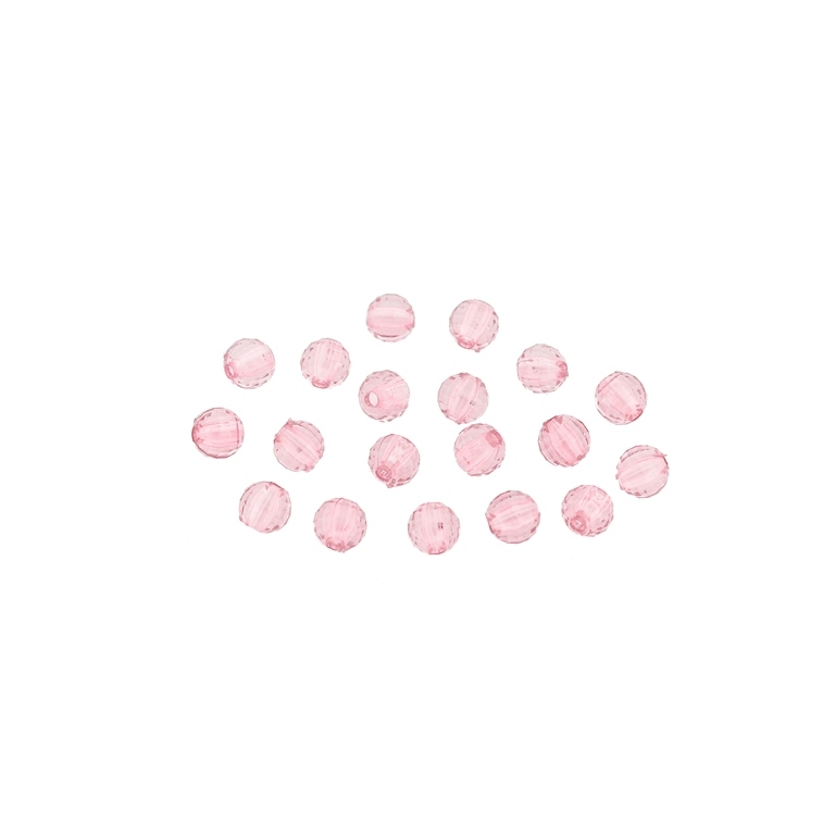 TRANSPARENT PLASTIC BEADS - BALL FACETED - 6mm PINK (LIGHT) V02 - 50g Hole-1.8mm (440pcs.)