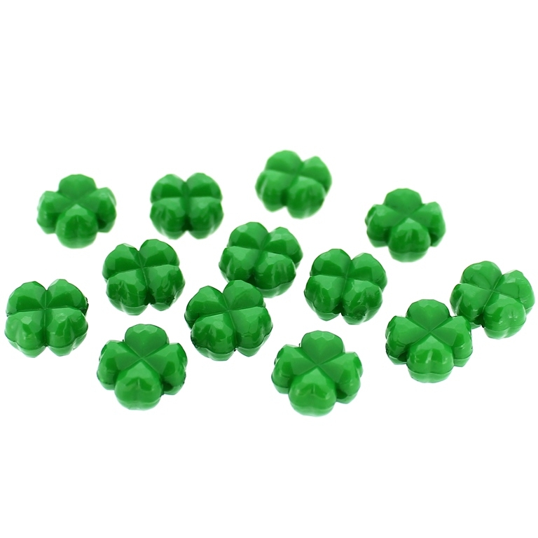 OPAQUE PLASTIC BEADS - CLOVER - 11x6mm GREEN (DARK) С24 - 50g Hole-1.8mm (103pcs.)