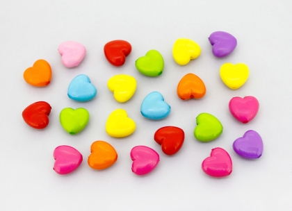 OPAQUE PLASTIC BEADS - HEART 01 - 10x10.5x6mm MIX - PACKAGE 500g Hole-1.8mm (1250pcs.)