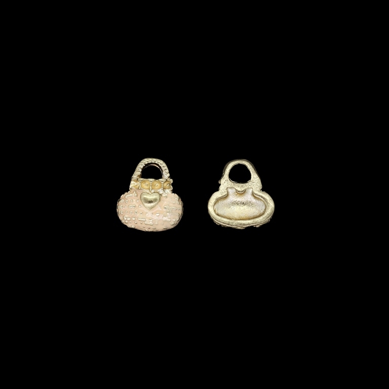 METAL BEADS WITH ENAMEL - PENDANT - HANDBAG 04 - 10x11x3mm GOLD AND PINK (LIGHT) - PACKAGE 50pcs. Hole-2.5mm