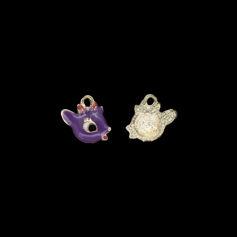 METAL BEADS WITH ENAMEL - PENDANT - DEER 02 - 11x14x3mm GOLD AND PURPLE (DARK) - PACKAGE 50pcs. Hole-1.3mm