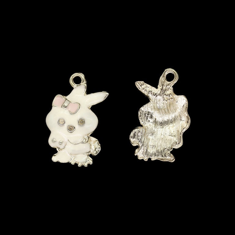 METAL BEADS WITH ENAMEL - PENDANT - RABBIT 06 - 15x24x4mm GOLD-ECRU-PINK (LIGHT) - PACKAGE 30pcs. Hole-1.9mm