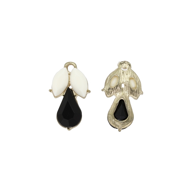 METAL BEADS WITH ENAMEL - PENDANT - DROPS 01 - 13x22x5mm GOLD-BLACK-WHITE - PACKAGE 30pcs. Hole-2.0mm