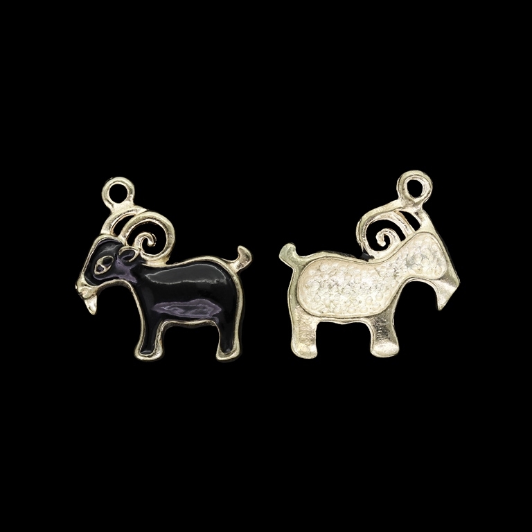 METAL BEADS WITH ENAMEL - PENDANT - GOAT 01 - 21x20x3mm GOLD AND BLACK - PACKAGE 50pcs. Hole-1.8mm