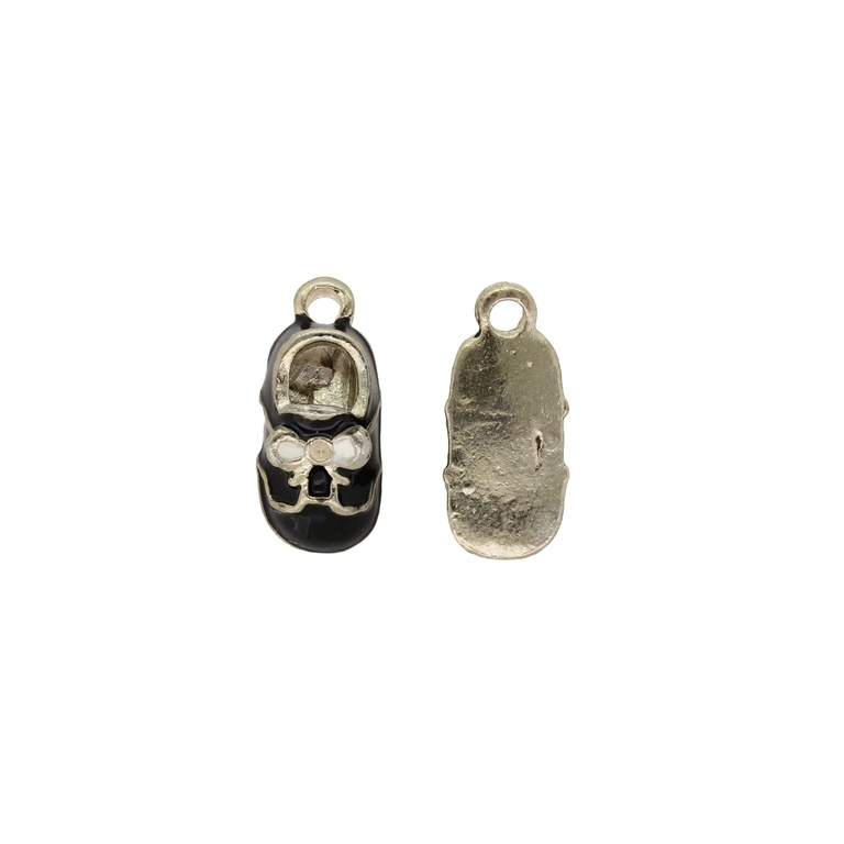 METAL BEADS WITH ENAMEL - PENDANT - SHOE 01 - 9x20x5mm GOLD AND BLACK - PACKAGE 30pcs. Hole-2.3mm