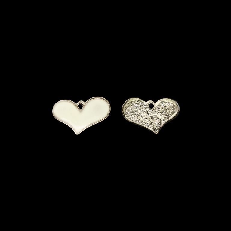 METAL BEADS WITH ENAMEL - PENDANT - HEART 21 - 10x15x2mm GOLD AND ECRU - PACKAGE 50pcs. Hole-1.2mm