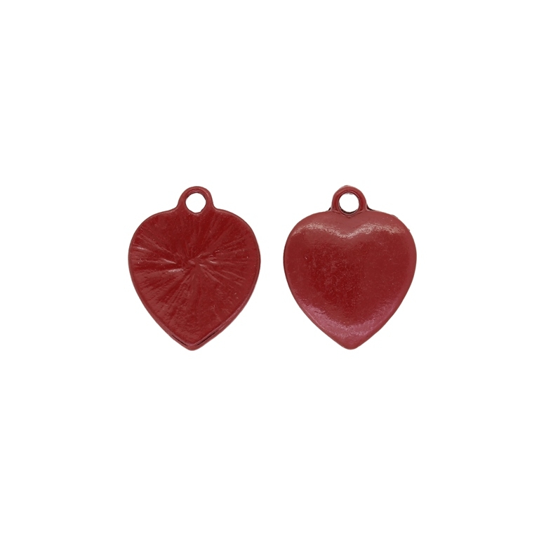 METAL BEADS WITH ENAMEL - PENDANT - HEART 23 - 15x18x2mm RED - PACKAGE 30pcs. Hole-2.0mm