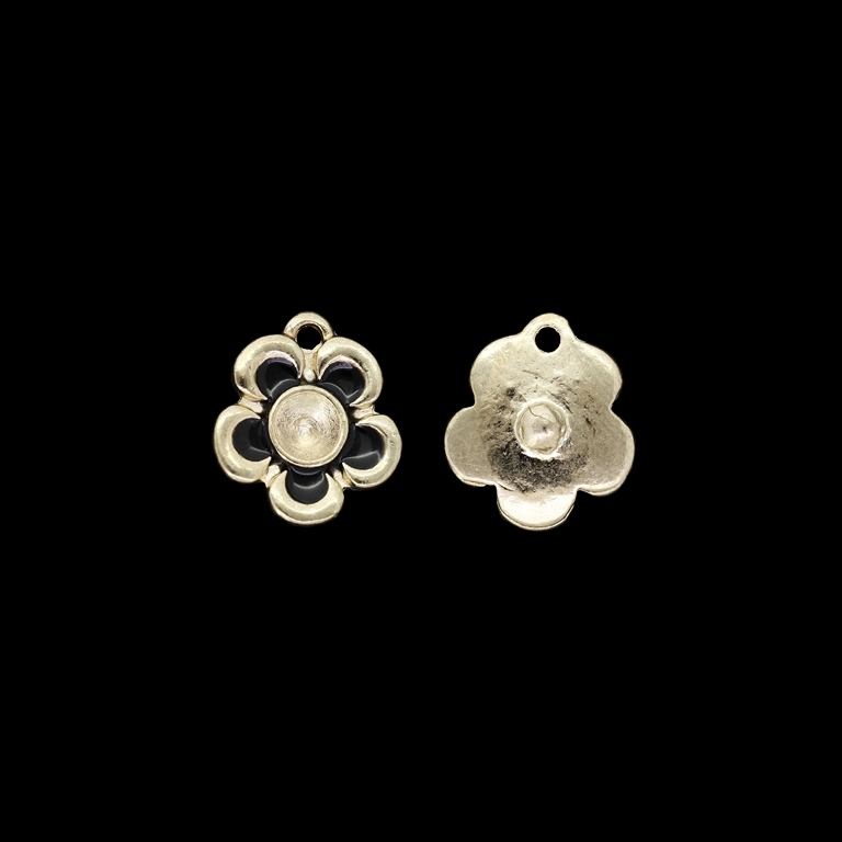 METAL BEADS WITH ENAMEL - PENDANT - FLOWER 40 - 14x16x3mm GOLD AND BLACK - PACKAGE 30pcs. Hole-1.7mm