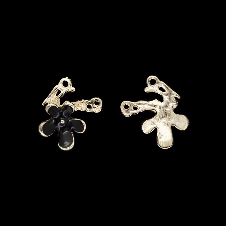 METAL BEADS WITH ENAMEL - PENDANT - FLOWER 42 - 16x20x4mm GOLD AND BLACK - PACKAGE 30pcs. Hole-1.6mm