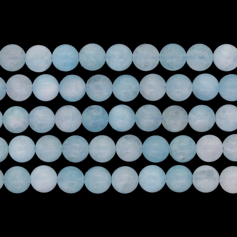 NATURAL STONE BEADS - AQUAMARINE - 8mm - PACKAGE (5x48pcs.) Hole-1.0mm