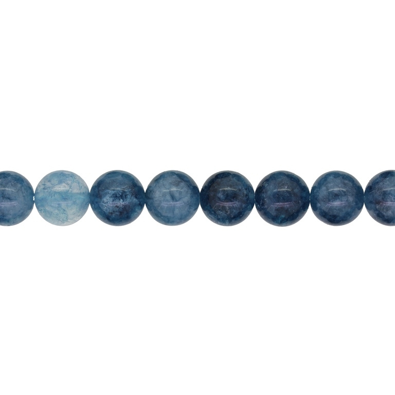 NATURAL STONE BEADS - AQUAMARINE DARK BLUE - 10mm - STRING (38pcs.) Hole-1.0mm