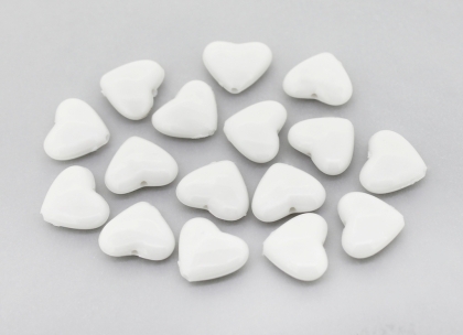 OPAQUE PLASTIC BEADS - HEART 02 - 12x14.5x5.5mm WHITE С01 - PACKAGE 500g Hole-1.5mm (840pcs.)