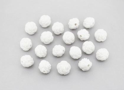 OPAQUE PLASTIC BEADS - BALL ROSE - 11mm WHITE С01 - PACKAGE 500g Hole-2.2mm (850pcs.)