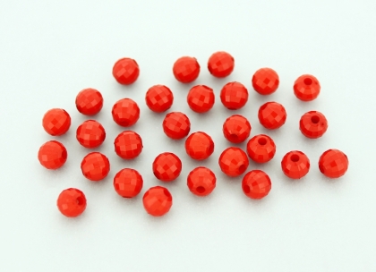 OPAQUE PLASTIC BEADS - BALL FACETED - 6mm RED С07 - PACKAGE 500g Hole-1.8mm (4500pcs.)