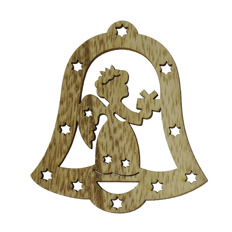 LASER CUT WOODEN FIGURES - PENDANT CHRISTMAS - BELL 02 (China) - 65x70x3mm NATURAL (DARK) - 2pcs. Hole-3.0mm