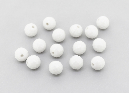 OPAQUE PLASTIC BEADS - BALL FACETED - 8mm WHITE С01 - PACKAGE 500g Hole-1.8mm (1800pcs.)