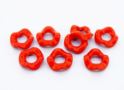 OPAQUE PLASTIC BEADS - RING WAVE - 15x5mm RED С07 - PACKAGE 500g Hole-6.0mm (1000pcs.)