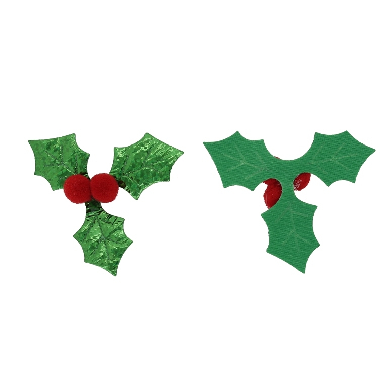 TEXTILE BEADS - FELT - CHRISTMAS MISTLETOE 02 - 45x35mm GREEN AND RED - PACKAGE 20pcs.