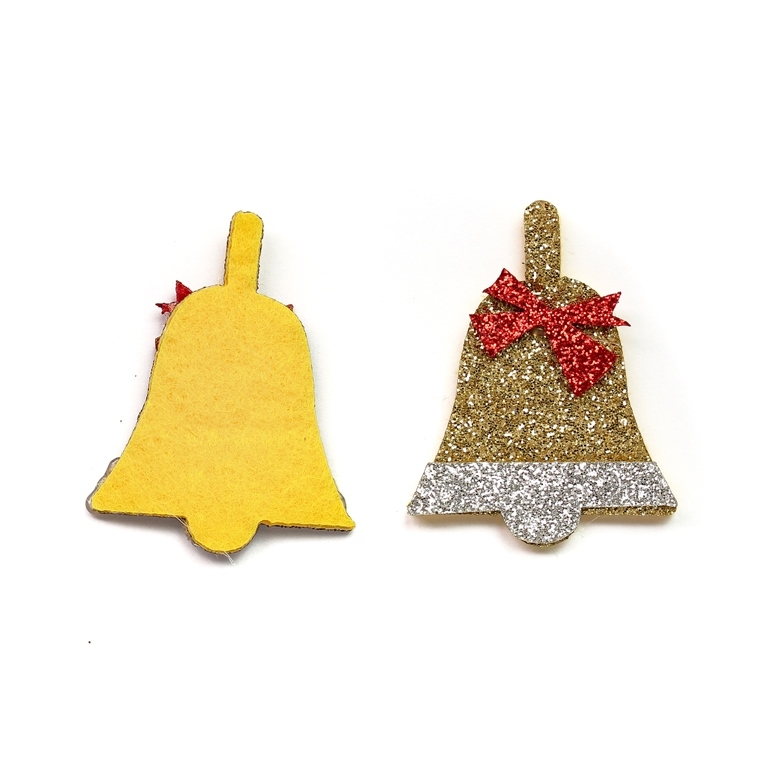 TEXTILE BEADS - FELT - CHRISTMAS BELL 01 - 31x40mm GOLD AND RED - PACKAGE 15pcs.