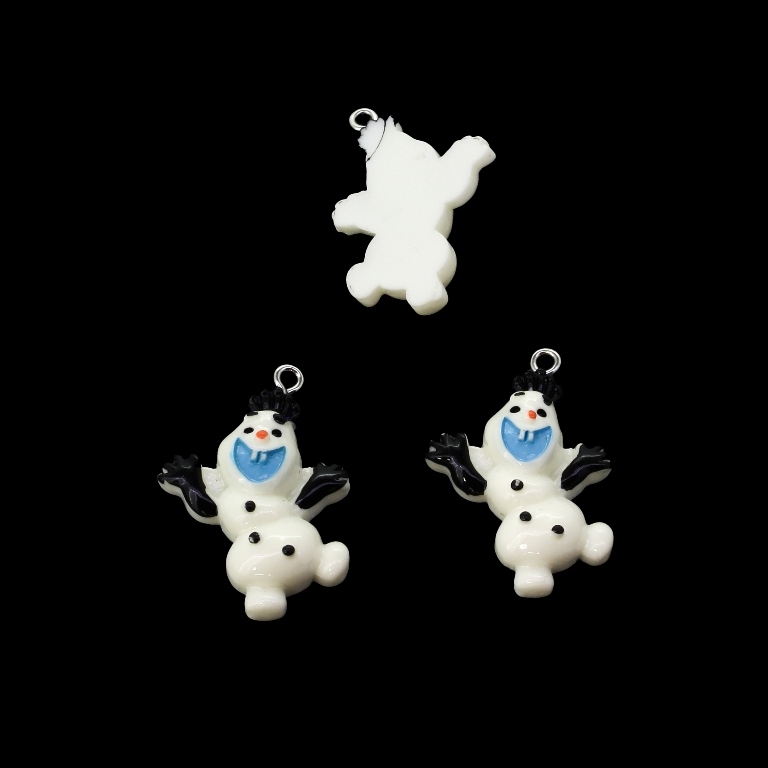 PLASTIC BEADS - RESIN 3D - PENDANT - SNOWMAN 05 - 23x33x7mm WHITE-BLACK-BLUE - PACKAGE 30pcs. Hole-2.0mm