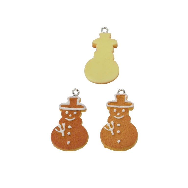 PLASTIC BEADS - RESIN 3D - PENDANT - SNOWMAN 06 - 18x34x4mm ORANGE (DARK) AND WHITE - 2pcs. Hole-2.0mm