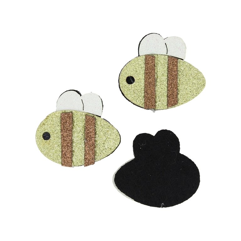 TEXTILE BEADS - FELT - BEE 03 - 37x34mm GOLD-WHITE-BROWN - PACKAGE 10pcs.