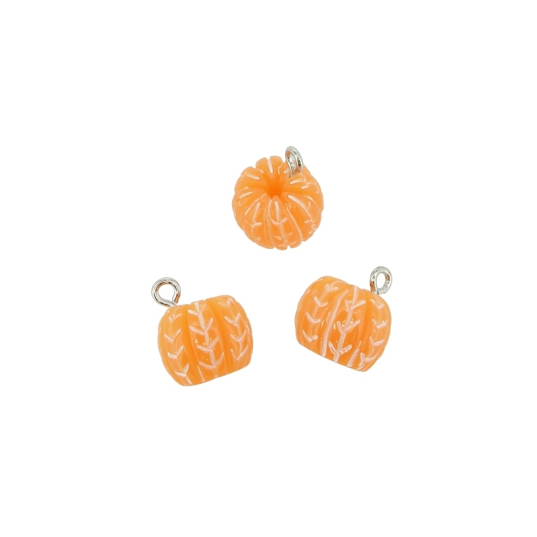 PLASTIC BEADS - RESIN 3D - PENDANT - TANGERINE 01 - 13x15mm ORANGE AND WHITE - PACKAGE 30pcs. Hole-2.0mm