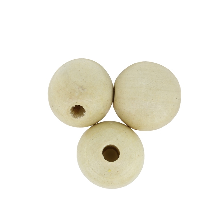 WOODEN BEADS - BALL SHAPED - 20x22mm NATURAL - 20pcs. Hole-5.0mm