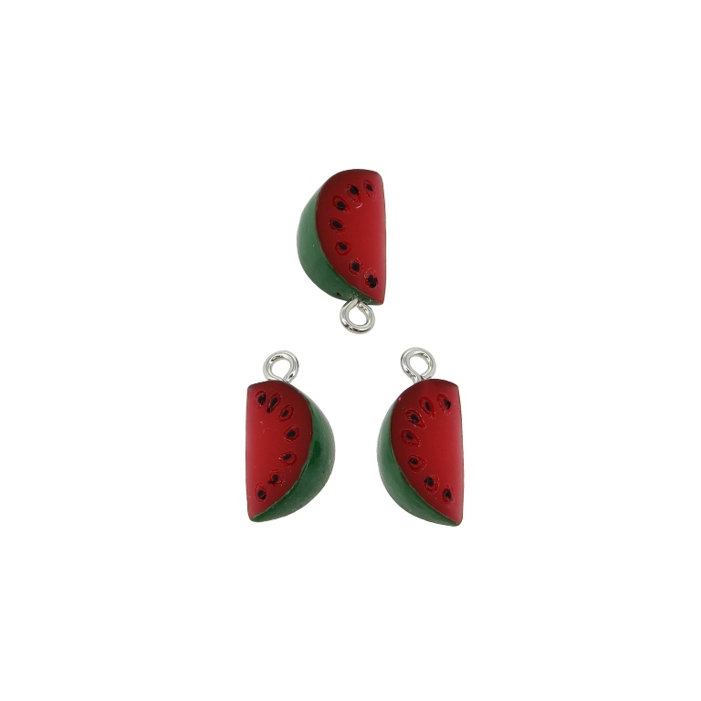 PLASTIC BEADS - RESIN 3D - PENDANT - WATERMELON 08 - 9x20x6mm GREEN-RED-BLACK - PACKAGE 30pcs. Hole-2.0mm