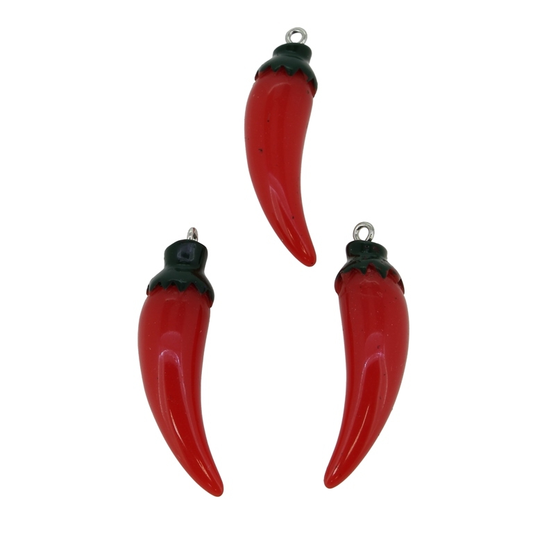 PLASTIC BEADS - RESIN 3D - PENDANT - HOT PEPPER 01 - 12x45xmm RED-GREEN (DARK) - PACKAGE 20pcs. Hole-2.0mm