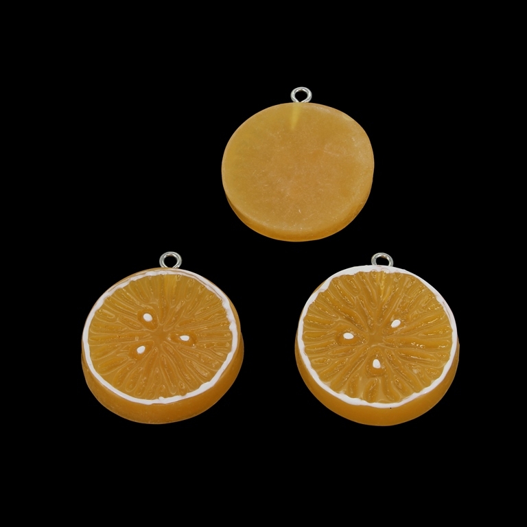 PLASTIC BEADS - RESIN 3D - PENDANT - ORANGE 05 - 26x30x5mm ORANGE AND WHITE - PACKAGE 30pcs. Hole-2.0mm