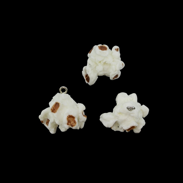 PLASTIC BEADS - RESIN 3D - PENDANT - POPCORN 01 - 21x22x19mm WHITE-BROWN - 2pcs. Hole-2.0mm