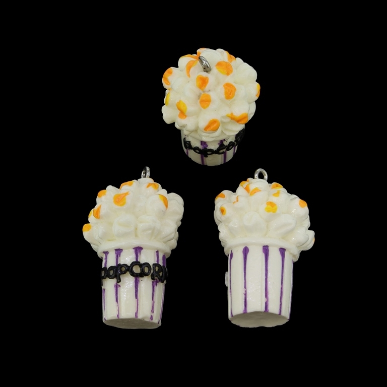 PLASTIC BEADS - RESIN 3D - PENDANT - POPCORN 02 - 22x37mm WHITE-ORANGE-BLACK-PURPLE - 2pcs. Hole-2.0mm