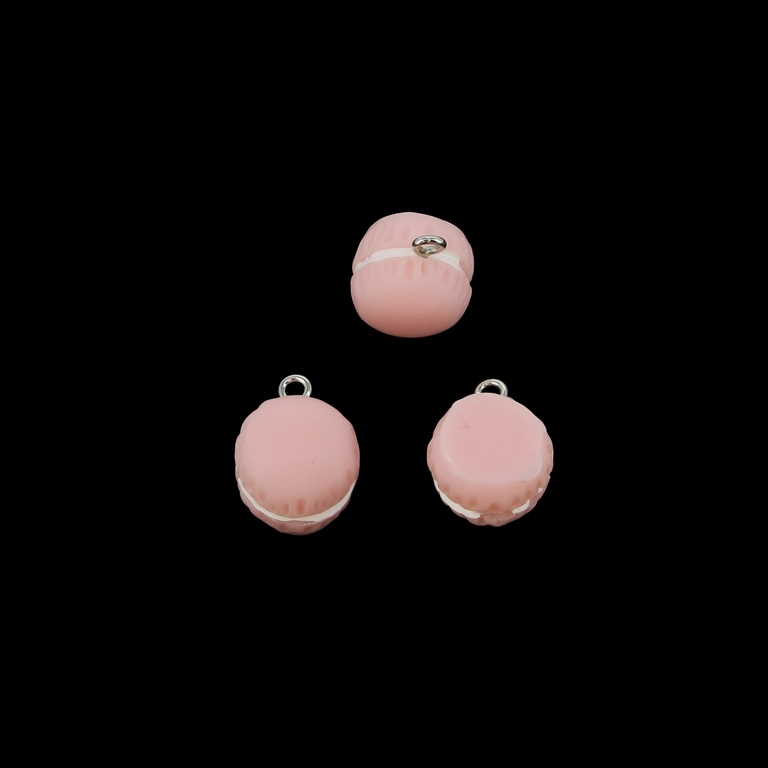 PLASTIC BEADS - RESIN 3D - PENDANT - FRENCH MACAROON 02 - 14x18x12mm PINK AND WHITE - 2pcs. Hole-2.0mm