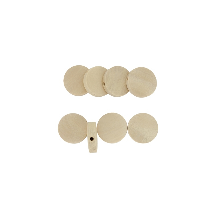 WOODEN BEADS - FLAT ROUND - 15x5mm NATURAL (LIGHT) WITHOUT VARNISH - 20pcs. Hole-1.8mm