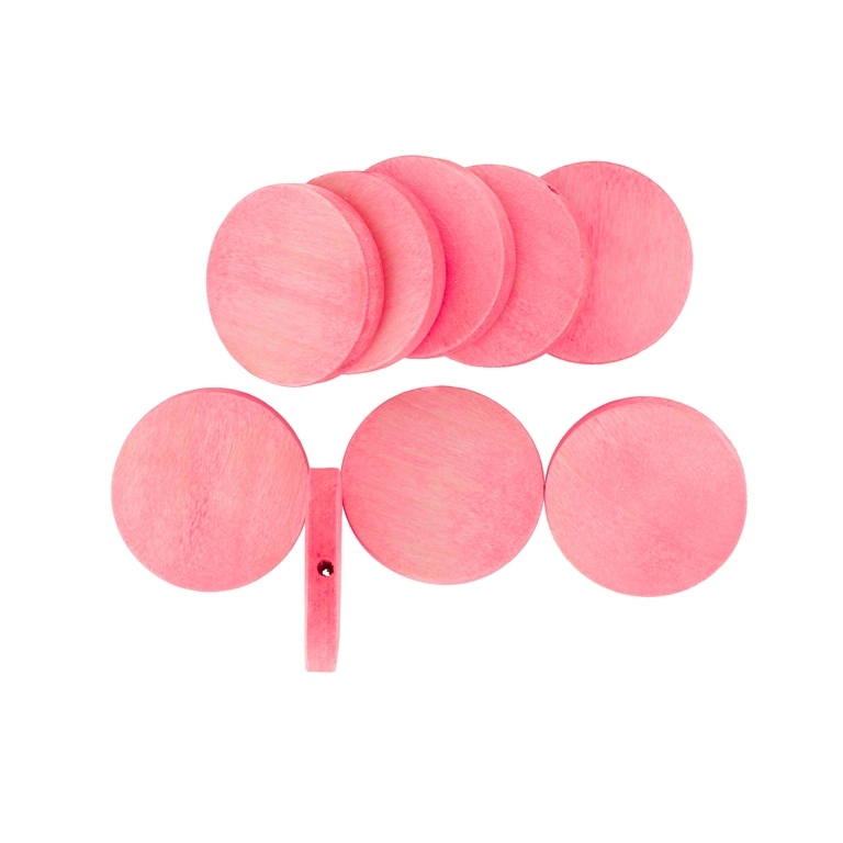 WOODEN BEADS - FLAT ROUND - 30x5mm PINK - PACKAGE 100pcs. Hole-2.5mm