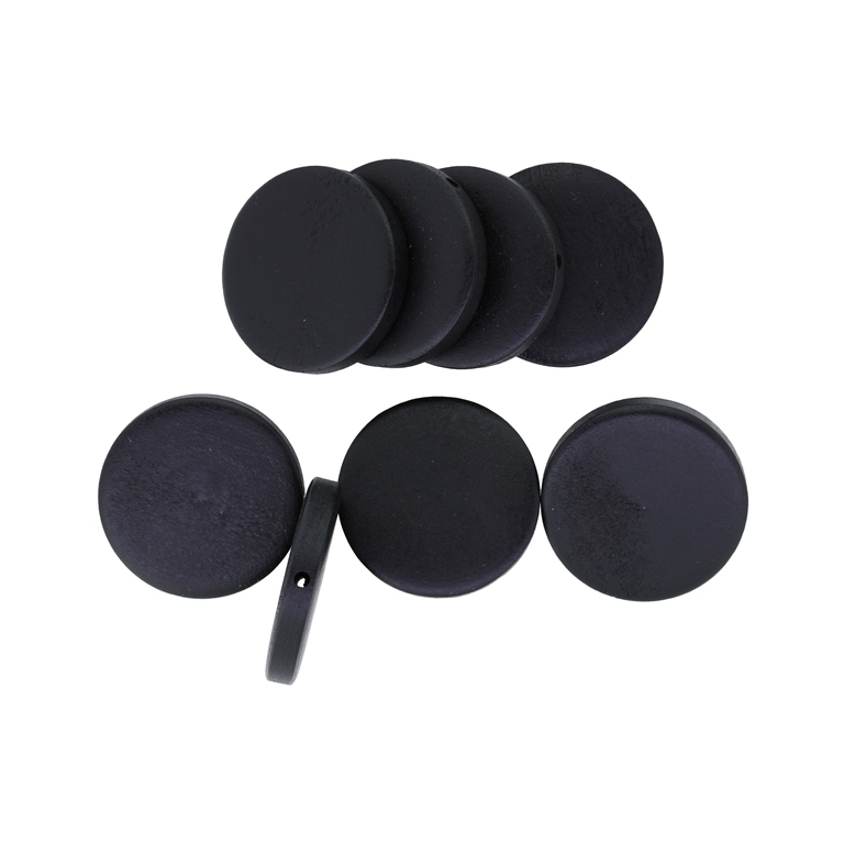 WOODEN BEADS - FLAT ROUND - 30x5mm BLACK 26 - PACKAGE 100pcs. Hole-2.5mm