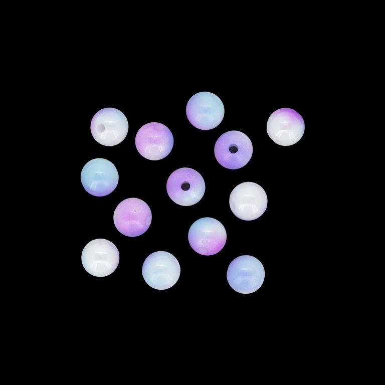 OPAQUE PLASTIC BEADS WITH COATING- UV - BALL - 8mm PURPLE-BLUE (LIGHT)-WHITE - PACKAGE 500g Hole-1.8mm (1900pcs.)