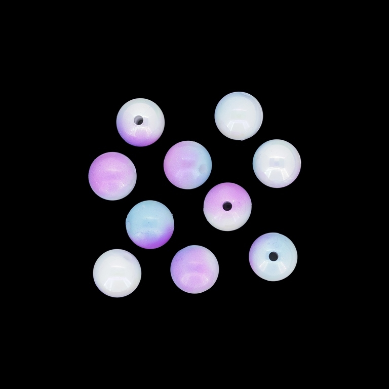 OPAQUE PLASTIC BEADS WITH COATING- UV - BALL - 10mm PURPLE-BLUE (LIGHT)-WHITE - 50g Hole-1.8mm (100pcs.)